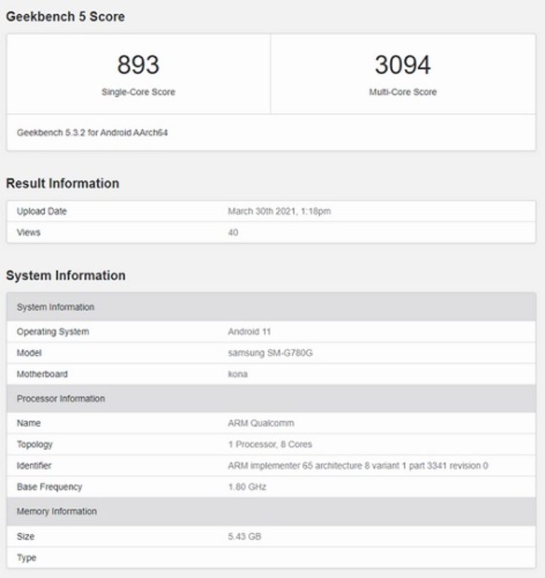 s20 fe 5g geekbench