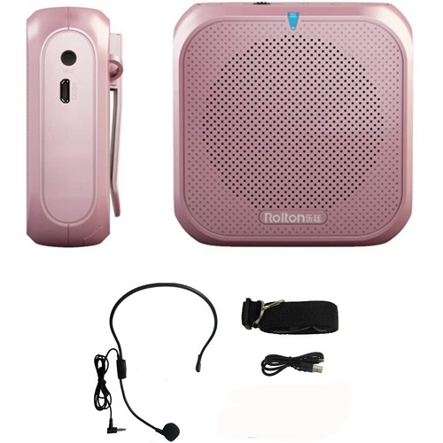 Amplificador de voz, micrófono, auriculares de 2000 mAh, amplificador de  voz portátil recargable para profesores, guía turístico de aula (oro rosa)